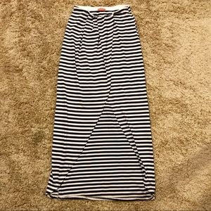 Banjul High Low Black and White Striped Maxi Skirt